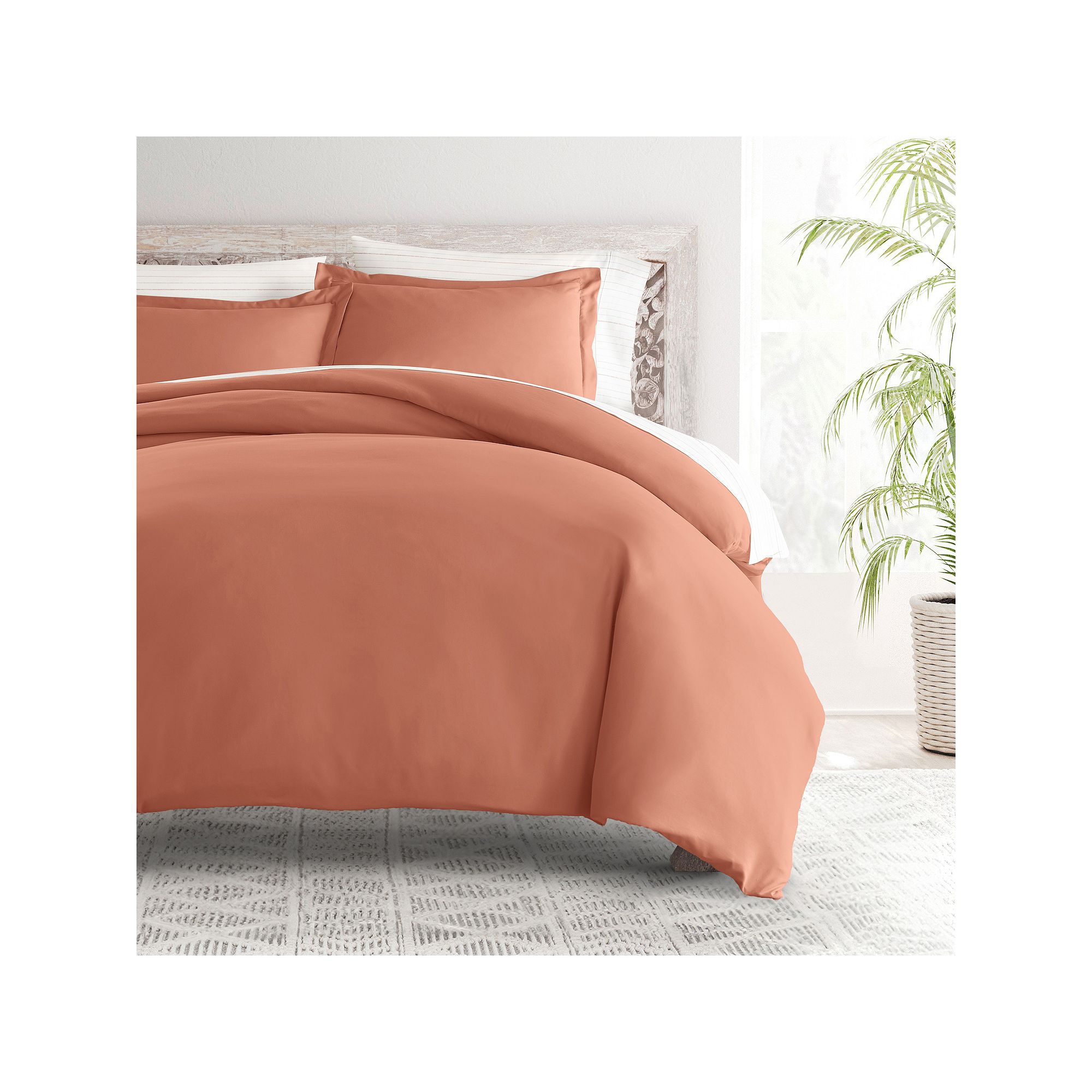 Home Collection Bedding Bundle Solid Duvet Cover Set, Stitch Stripe Clay