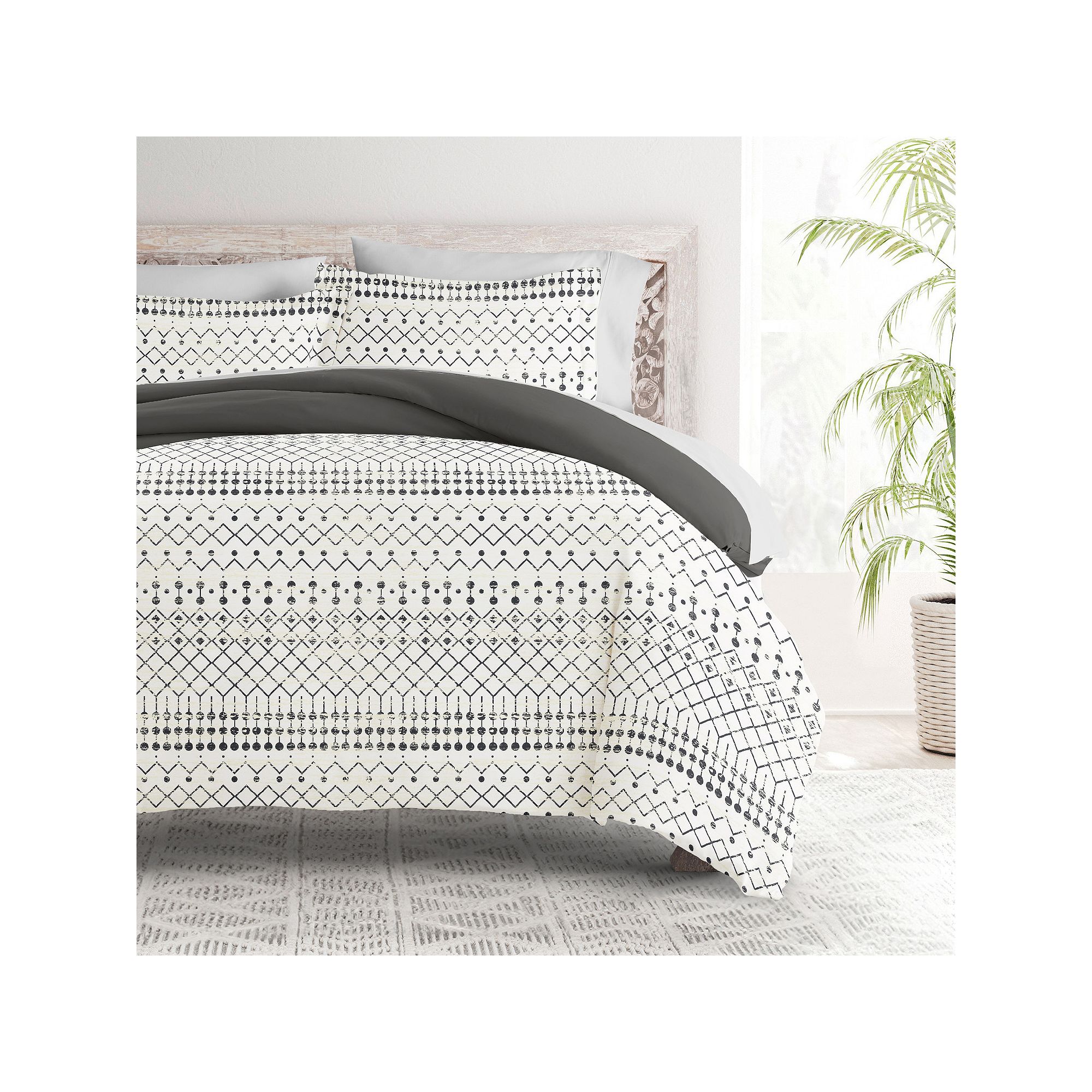 Home Collection Bedding Bundle Patterned Duvet Cover Set, Etched Gate Gray