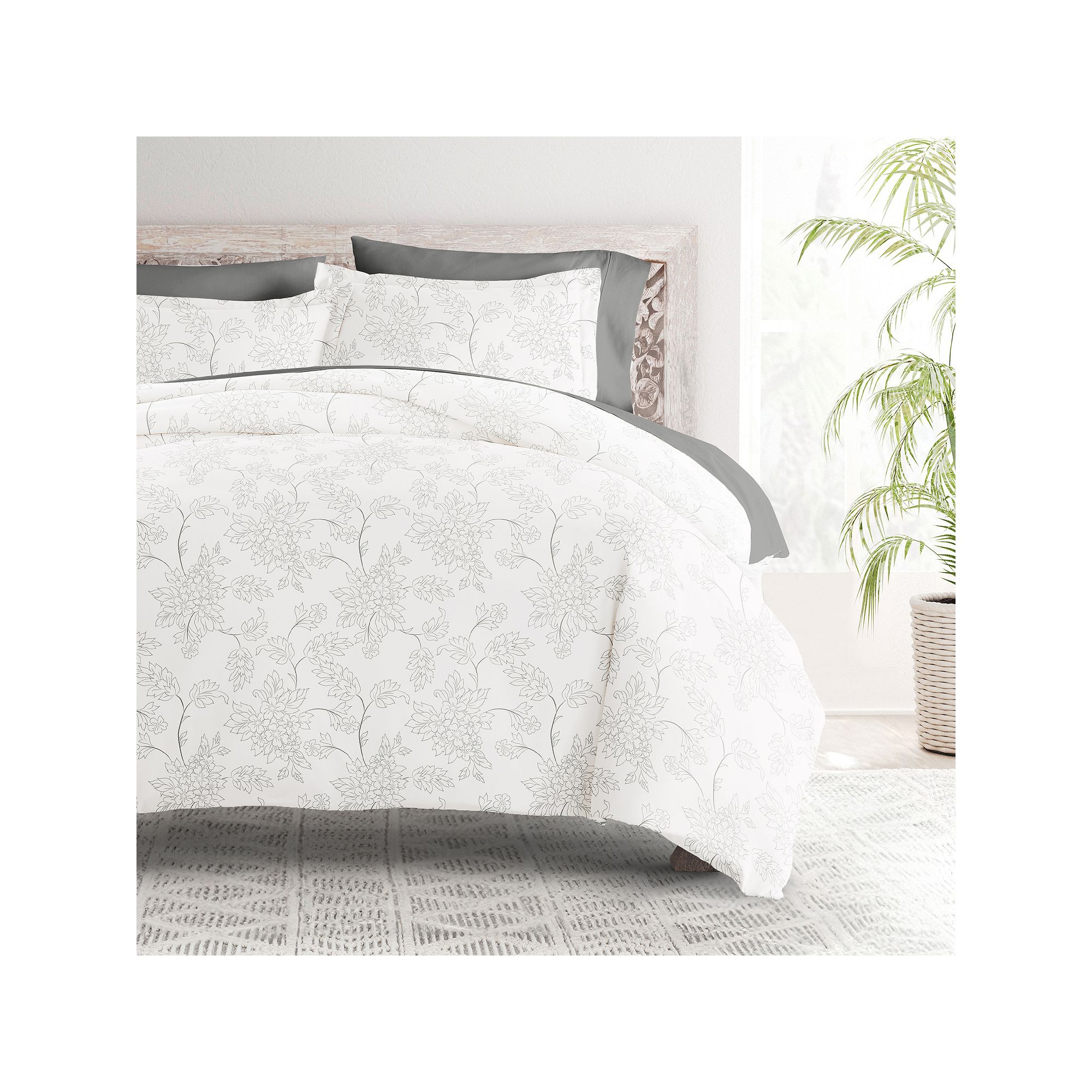 Home Collection Bedding Bundle Patterned Duvet Cover Set, Vines Gray