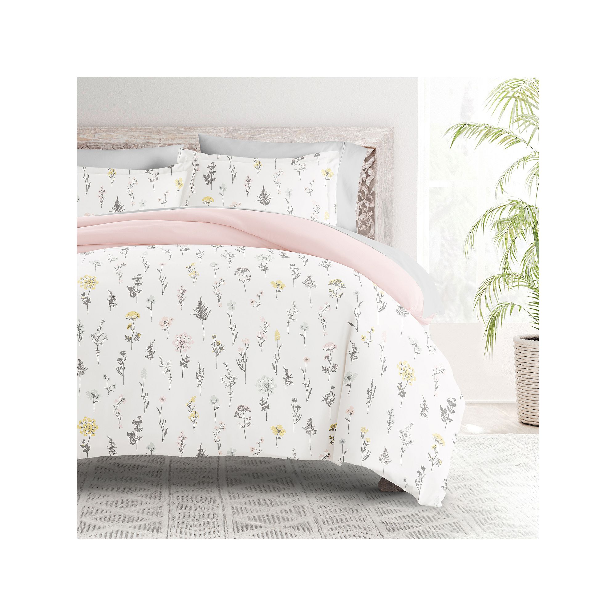 Home Collection Bedding Bundle Patterned Duvet Cover Set, Wildflower Pink