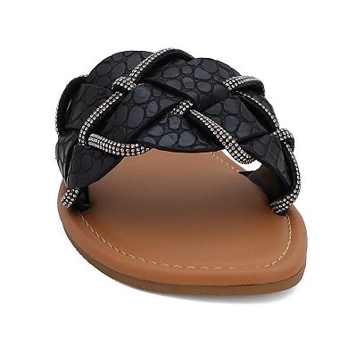 Yoki Alabama Women's Braided Rhinestone Flat Sandals