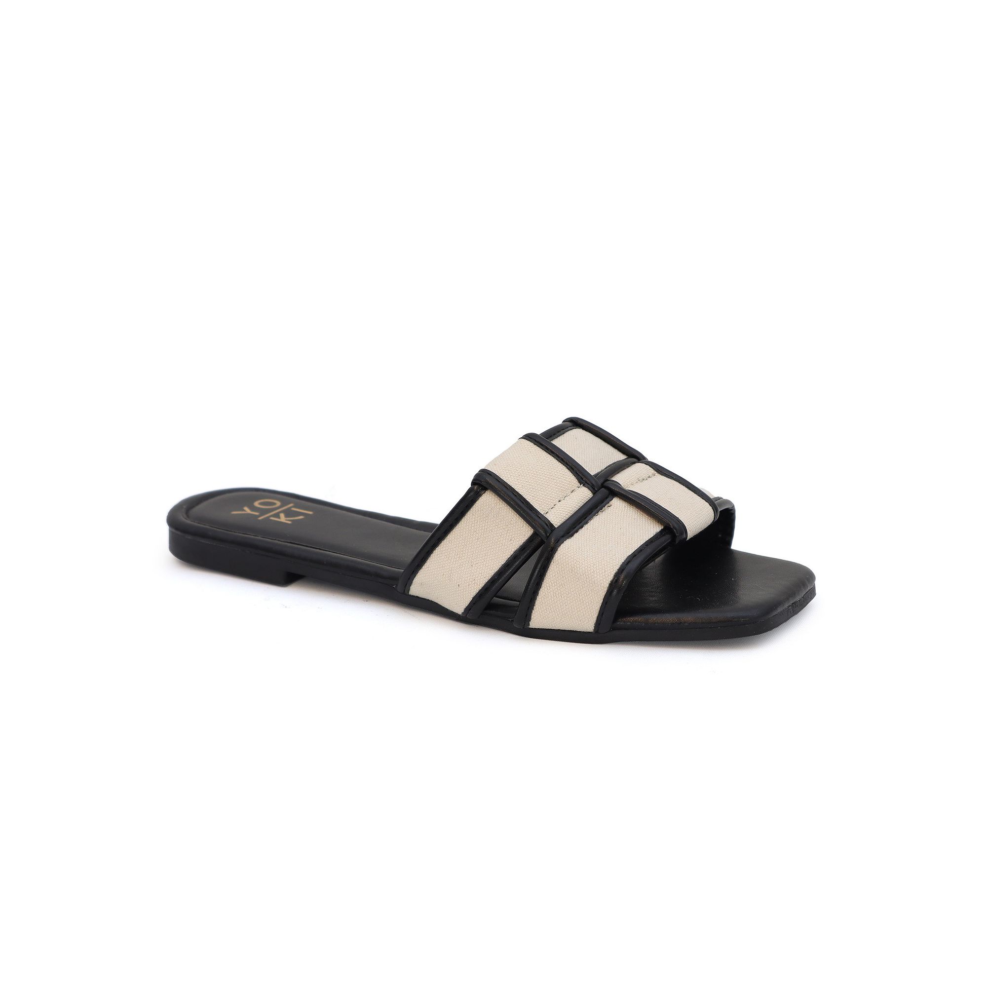Yoki Essie Womens Denim Checkered Stone & Fringe Sandals, Size: 6, Black