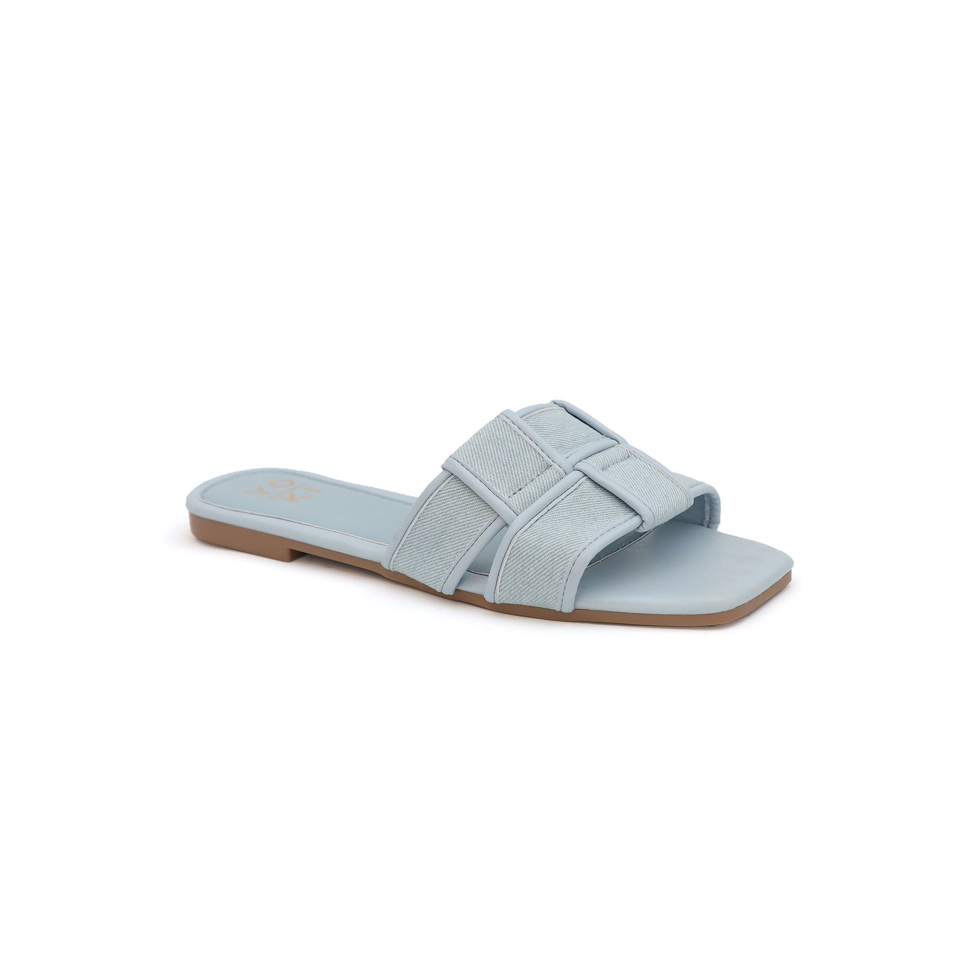 Yoki Essie Womens Denim Checkered Stone & Fringe Sandals, Size: 6, Blue