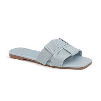 Yoki Essie Women's Denim Checkered Stone & Fringe Sandals