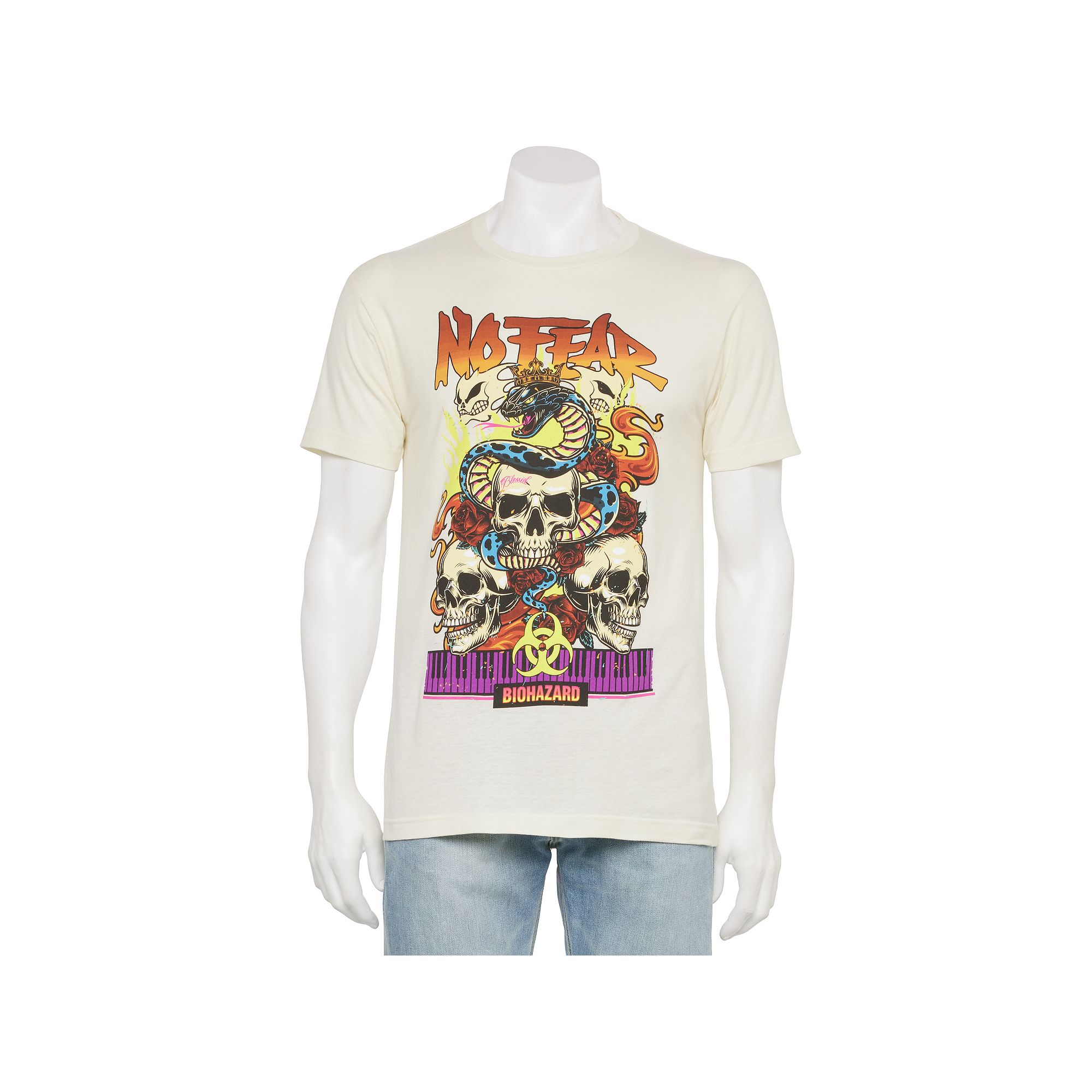 Mens No Fear Skulls, Snakes & Flames Oversized Graphic Tee, Size: Small, T