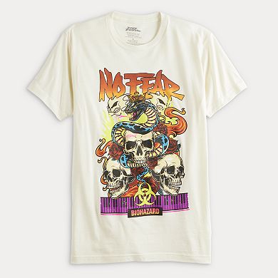 Men's No Fear Skulls, Snakes & Flames Oversized Graphic Tee