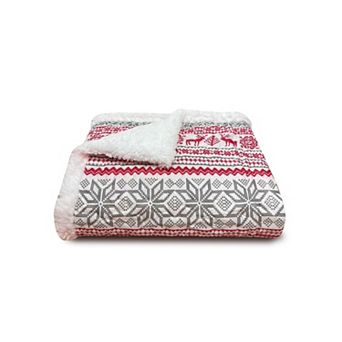 Harper Lane Ivy Grey Red Sherpa Throw Blanket