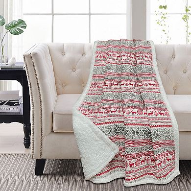 Harper Lane Ivy Grey Red Sherpa Throw Blanket