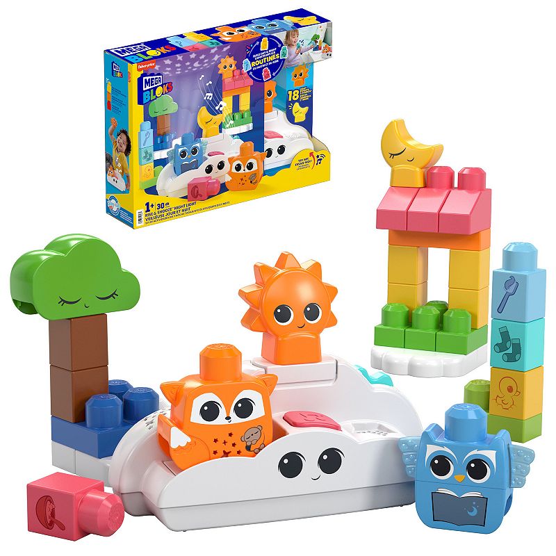 UPC 194735190485 product image for Mega Bloks Fisher Price Rise & Snooze 30-Piece Night Light Sensory Block Toy, Mu | upcitemdb.com