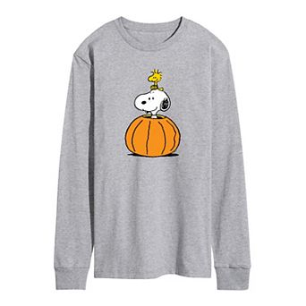 Men's Peanuts Snoopy Woodstock Pumpkin Long Sleeve Graphic Tee