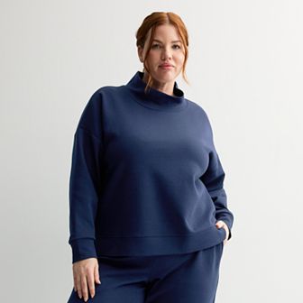 Plus Size Tek Gear Double Knit Funnel Neck Sweater