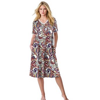 Dreams & Co. Plus Size V-Neck Short Sleeve Short T-Shirt Lounger