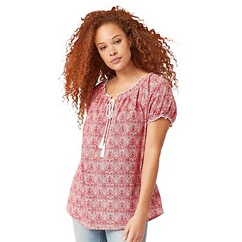 ellos Plus Size Ruffle Trim Peasant Blouse