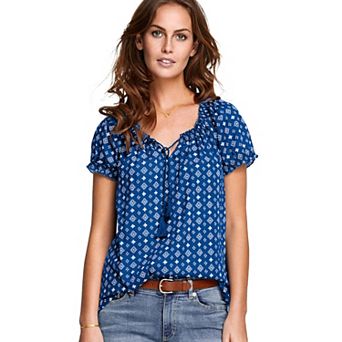 ellos Plus Size Ruffle Trim Peasant Blouse