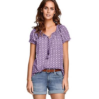 ellos Plus Size Ruffle Trim Peasant Blouse