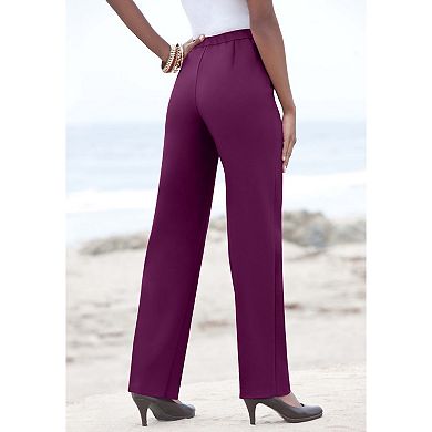 Roaman's Women's Plus Size Petite Classic Bend Over Pant Woven Pull-On Straight Leg Pant