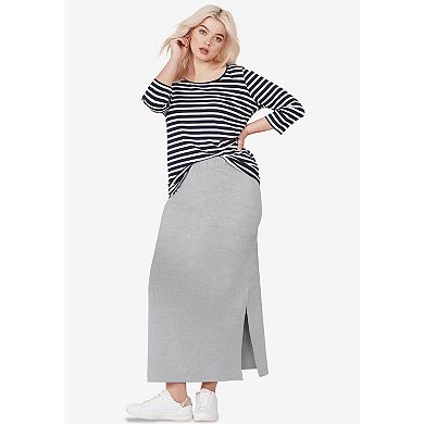 Ellos Plus Size Cotton Spandex Pull On A Line Maxi Skirt