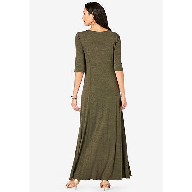 Roaman's Women's Plus Size Button Front Heathered Dress