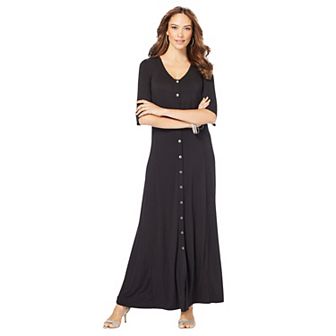 Roaman's Women's Plus Size Button Front Heathered Dress