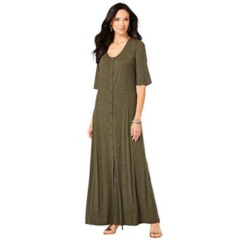 Roaman's Women's Plus Size Button Front Heathered Dress