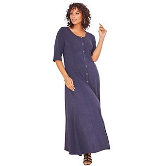 Roaman's Women's Plus Size Button Front Heathered Dress