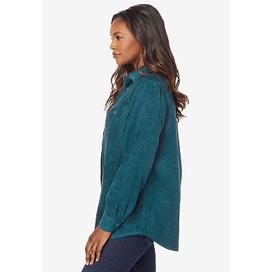 Roaman's Women's Plus Size Faux Suede Button-Front Shirt