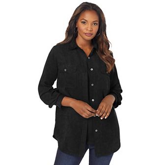 Roaman's Women's Plus Size Faux Suede Button-Front Shirt