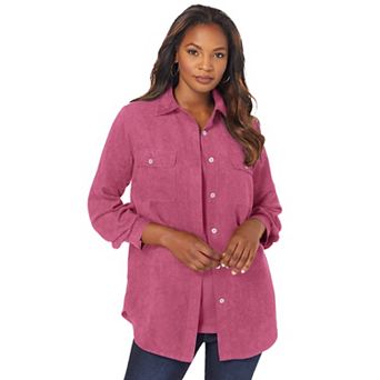 Roaman's Women's Plus Size Faux Suede Button-Front Shirt