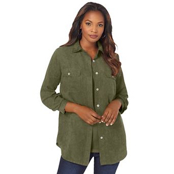 Roaman's Women's Plus Size Faux Suede Button-Front Shirt