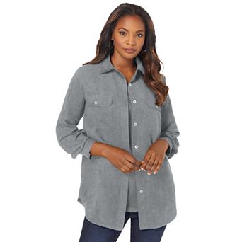 Roaman's Women's Plus Size Faux Suede Button-Front Shirt