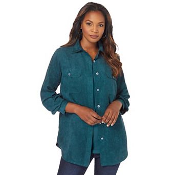 Roaman's Women's Plus Size Faux Suede Button-Front Shirt