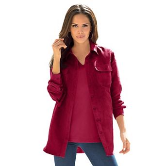 Roaman's Women's Plus Size Faux Suede Button-Front Shirt