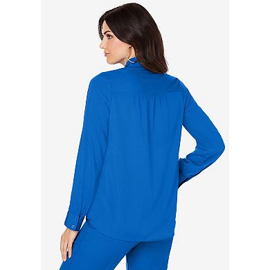 Roaman's Women's Plus Size Long Sleeve Bow Blouse