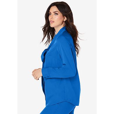 Roaman's Women's Plus Size Long Sleeve Bow Blouse