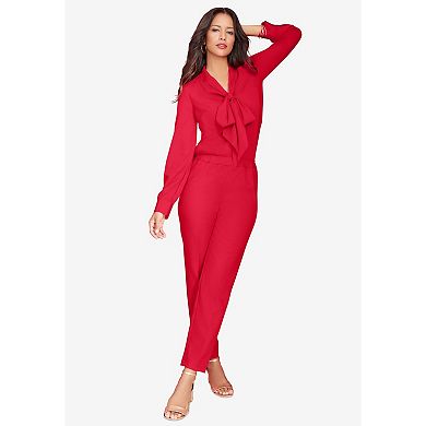 Roaman's Women's Plus Size Long Sleeve Bow Blouse