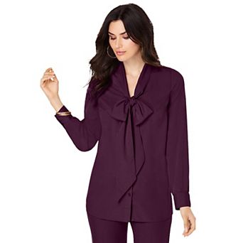 Roaman's Women's Plus Size Long Sleeve Bow Blouse