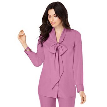 Roaman's Women's Plus Size Long Sleeve Bow Blouse