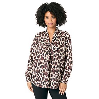 Roaman's Women's Plus Size Long Sleeve Bow Blouse
