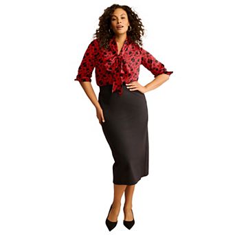 Roaman's Women's Plus Size Long Sleeve Bow Blouse
