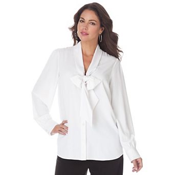 Roaman's Women's Plus Size Long Sleeve Bow Blouse