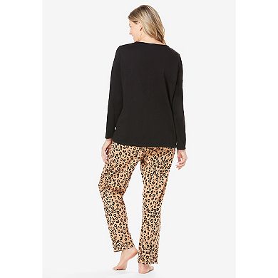 Dreams & Co. Plus Size Long Sleeve Knit PJ Set