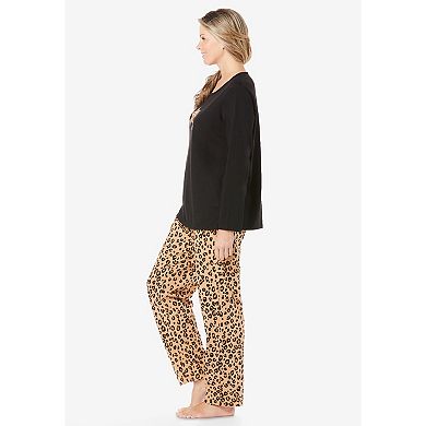 Dreams & Co. Plus Size Long Sleeve Knit PJ Set
