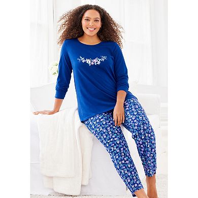 Dreams & Co. Plus Size Long Sleeve Knit PJ Set