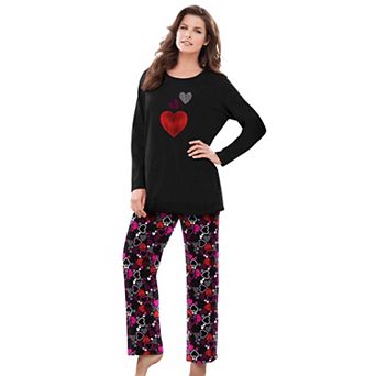 Dreams & Co. Plus Size Long Sleeve Knit PJ Set