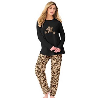 Dreams & Co. Plus Size Long Sleeve Knit PJ Set