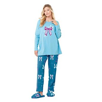 Dreams & Co. Plus Size Long Sleeve Knit PJ Set