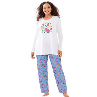 Dreams & Co. Plus Size Long Sleeve Knit PJ Set