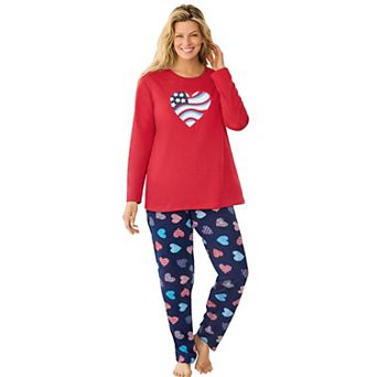 Dreams & Co. Plus Size Long Sleeve Knit PJ Set