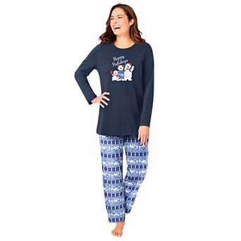 Dreams & Co. Plus Size Long Sleeve Knit PJ Set