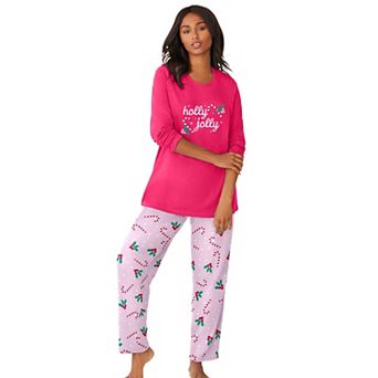 Dreams & Co. Plus Size Long Sleeve Knit PJ Set